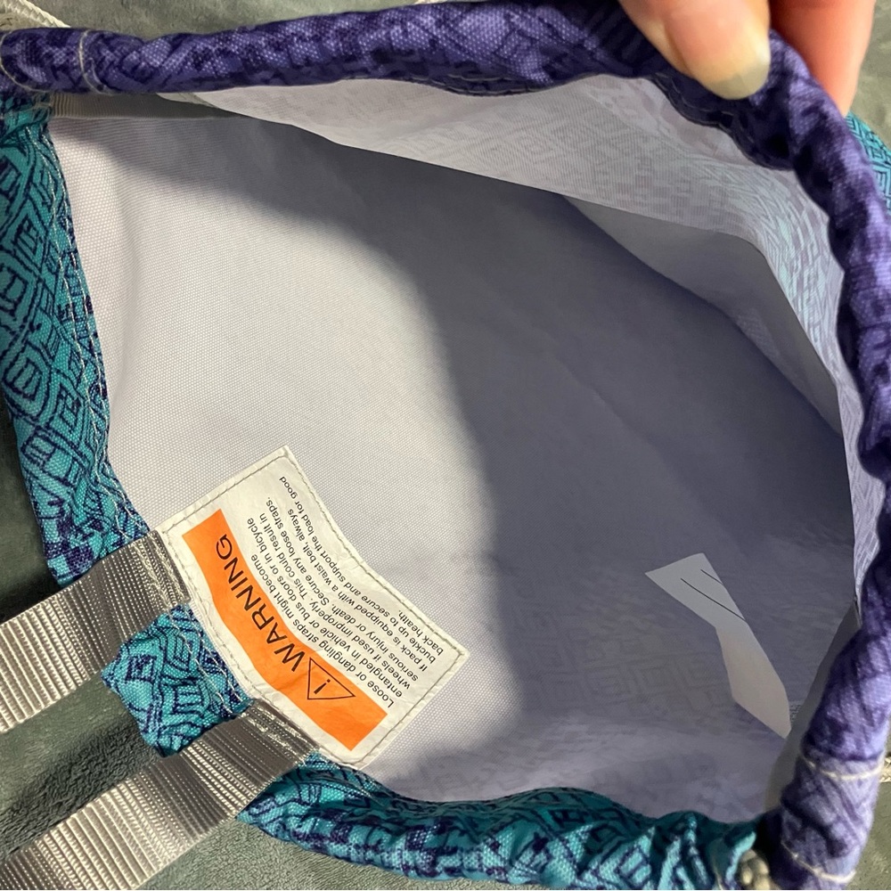 Drawstring Backpack Blue And Purple Geometric Pat… - image 3